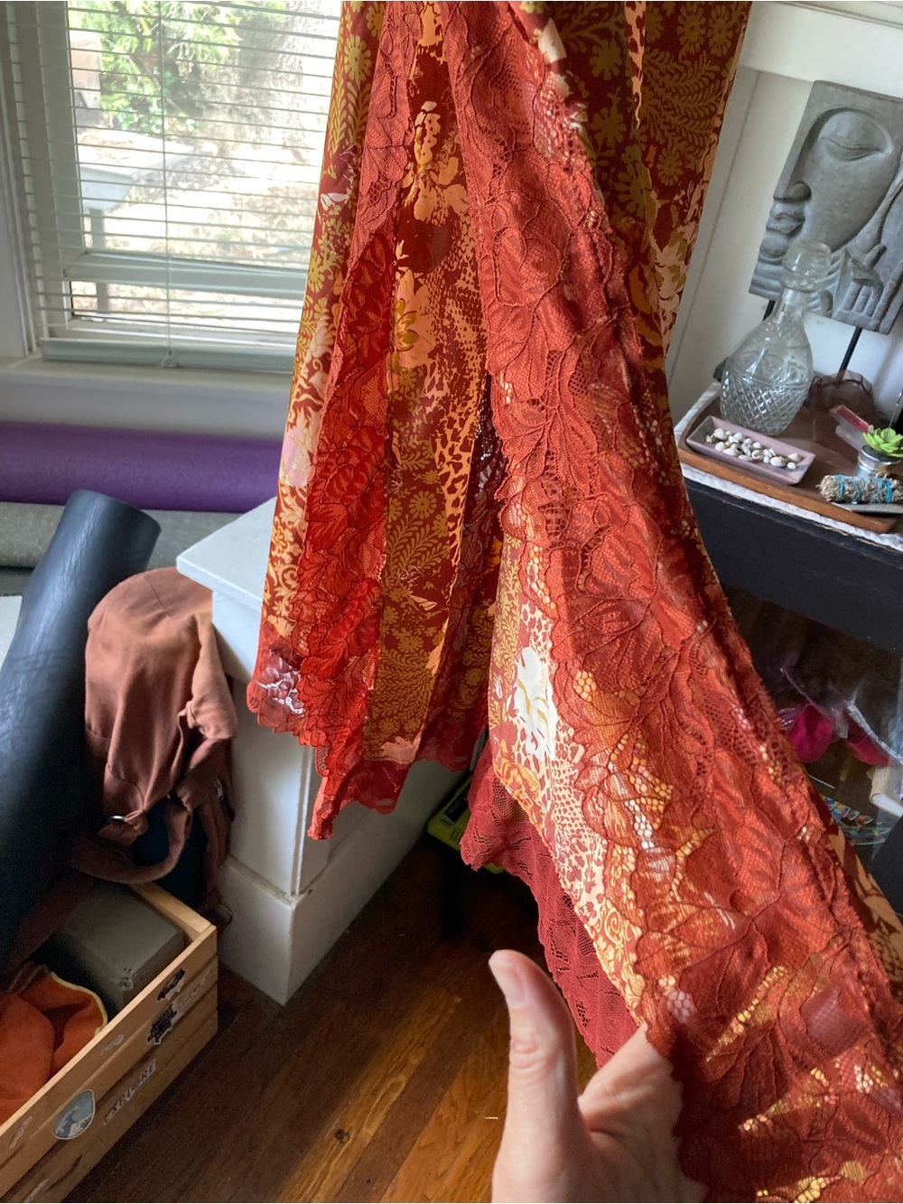 Free People Rust Lace Slip Dress with Yellow Accents - Picture 2 of 9